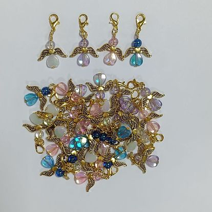 32piezas 4 estilos decoraciones colgantes de ángel con corazón de acrílico y aleación, con broches de langosta de la aleación de la garra, oro antiguo y dorado
