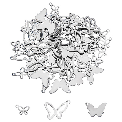 60 pcs 3 style 304 pendentifs en acier inoxydable, papillon