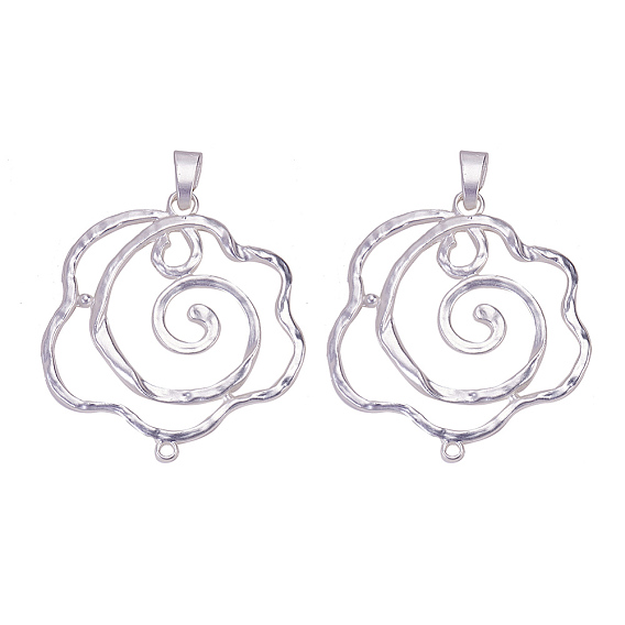 Alloy Links/Connectors, Matte Style, Flower, 925 Sterling Silver Plated