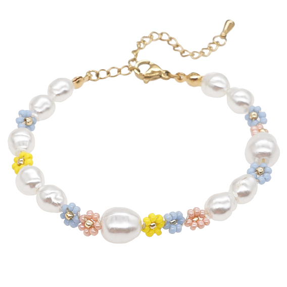 Adjustable Bead Bracelets, with Glass Seed Beads Imitation Pearl