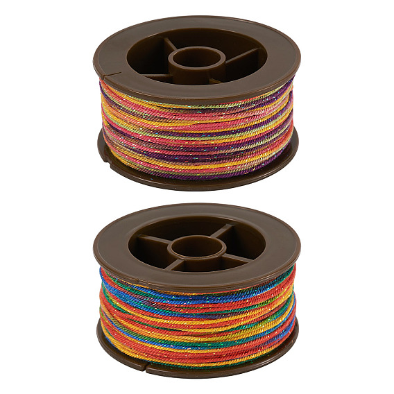 2 rouleaux 2 cordons torsadés ronds en polyester teints par segment de couleur, avec du plastique pour animaux de compagnie, pour la fabrication de bijoux