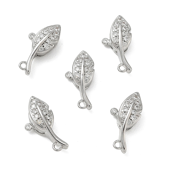 SHEGRACE Brass Micro Pave Clear Cubic Zirconia Lobster Claw Clasps, Leaf, Cadmium Free & Lead Free & Nickel Free