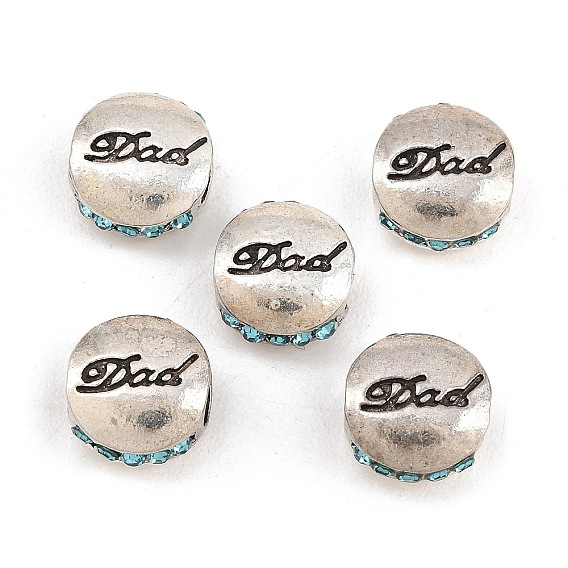 Европейские бусины из сплава со стразами ко Дню отца, плоский круглый и слово папа, бусины с большим отверстием