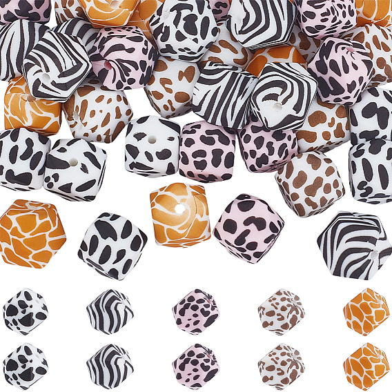 50шт. 5 стили, красочный узор, напечатанные силиконовые бусины для украшения, шестиугольник