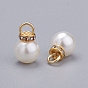Acrylic Pearl Pendants, with Crystal Rhinestone and Golden Tone Iron Loop, Round