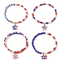 4Pcs 4 Style Glass Seed Beaded Stretch Bracelets Sets, Independence Day Bracelets with Alloy Enamel Star Charms