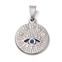 304 Stainless Steel Pendants, with Rhinestone, Flat Round with Horse Eye
