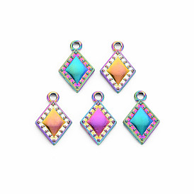 Rack Plating Rainbow Color Alloy Pendants, Cadmium Free & Nickel Free & Lead Free, Rhombus