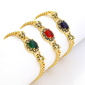18K Gold Plated Leopard Head Bracelet with Zircon Gemstones by Xihuan