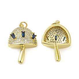 Rack Plating Brass Micro Pave Cubic Zirconia Pendants, with Jump Ring, Long-Lasting Plated, Cadmium Free & Lead Free, Mushroom Charm