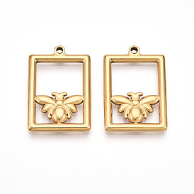 304 подвески из нержавеющей стали, ионное покрытие (ip), прямоугольник с подвесками в виде пчелок