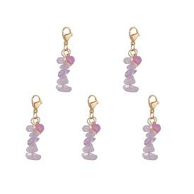 5Colgante con forma de corazón de esmalte de aleación y cuentas de amatista natural., 304 dijes de broche de langosta de acero inoxidable, para llavero, bolso, adorno de mochila