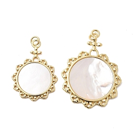 Природные подвески оболочки, подвески-цветы с латунной оправой и соединительными кольцами, долговечный, стойки покрытие, без свинца и без кадмия, цвет морской раковины