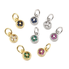 Латунные микро проложить кубического циркония подвески, плоский круг с подвеской в виде клевера, без свинца и без кадмия, долговечный, стойки покрытие