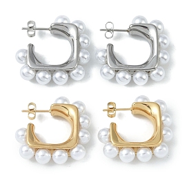 Pearl 304 Stainless Steel Stud Earrings for Women, Square