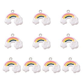 10Pcs Opaque Resin Pendants, Rainbow Charm with Glitter Powder and Platinum Tone Iron Loops