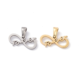 304 Stainless Steel Charms, Laser Cut, Infinity with Word Forever Charms