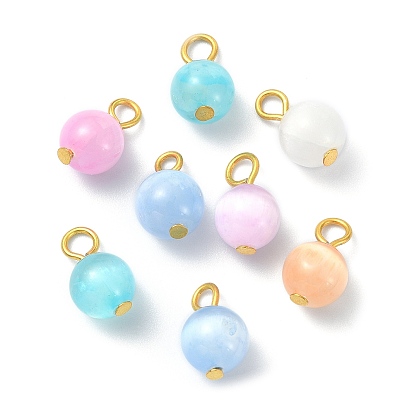 20Pcs Dyed Natural Selenite Round Charms, with Golden Tone Iron Loops