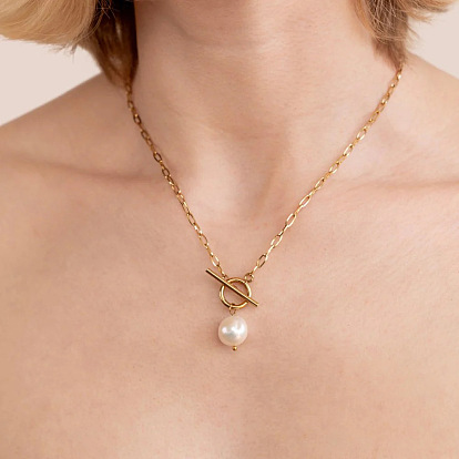 Модный кулон из натурального пресноводного жемчуга с рисунком риса 304 цепочка-скрепка из нержавеющей стали для женщин, белые