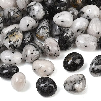 Natural Tourmalinated Quartz Beads, Tumbled Stone, Nuggets, No Hole/Undrilled, Vase Filler Gems/Undrilled, Vase Filler Gems