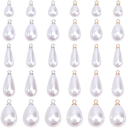 ABS Plastic Pearl Pendants, Teardrop Charm, with Alloy Loop