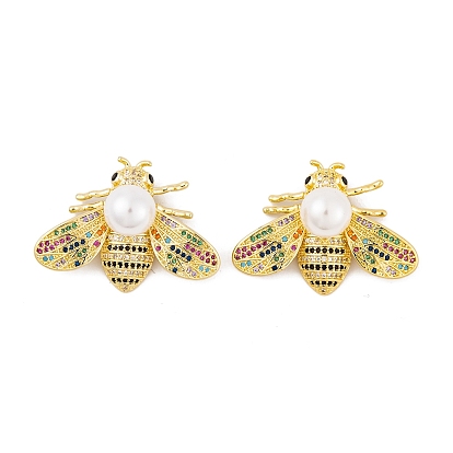 Латунные микро проложить кубического циркония подвески, без кадмия, без никеля и без свинца, с абс бисера, реальный 18 k позолоченный, пчела прелести