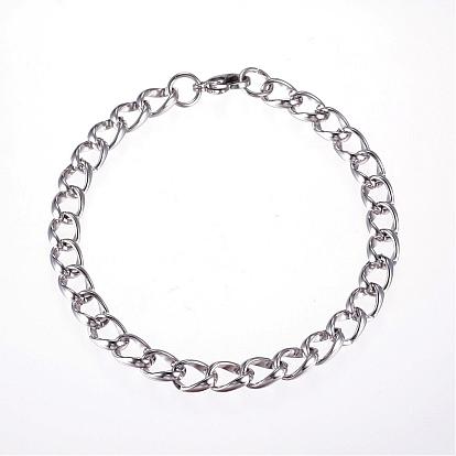 304 Stainless Steel Bracelets, with Lobster Clasps, Curb Chain Bracelets