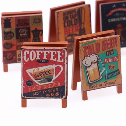 Panneau en bois miniature de maison de poupée avec décoration de tableau vintage, pour le thé, café, et scène culinaire