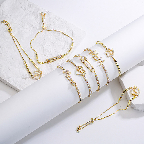 Браслеты-слайдеры ко дню матери из латуни с микропаве из прозрачного кубического циркония, браслеты для женщин