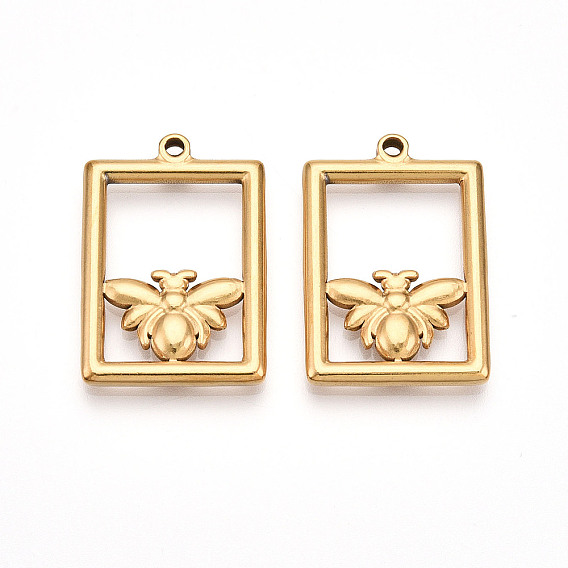 304 подвески из нержавеющей стали, ионное покрытие (ip), прямоугольник с подвесками в виде пчелок