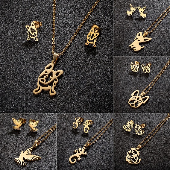 Комплекты из серег-гвоздиков и ожерелий с подвесками в виде птиц и медицинских символов из нержавеющей стали для женщин