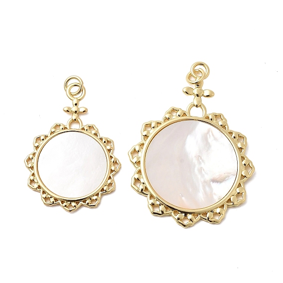 Природные подвески оболочки, подвески-цветы с латунной оправой и соединительными кольцами, долговечный, стойки покрытие, без свинца и без кадмия, цвет морской раковины