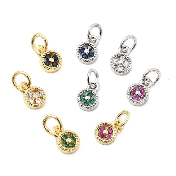 Латунные микро проложить кубического циркония подвески, плоский круг с подвеской в виде клевера, без свинца и без кадмия, долговечный, стойки покрытие