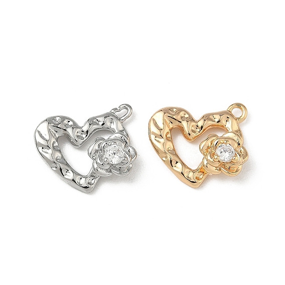 Латунные микропаве прозрачные кубические циркониевые подвески, долговечный, Сердце со цветками 