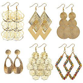6пары 6 стильные серьги с большими ромбами, каплями и цветами для девочек и женщин, железные серьги с проволочной обмоткой