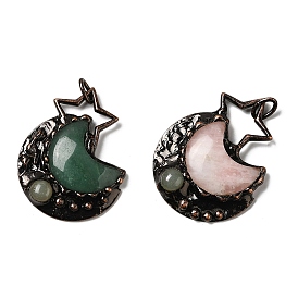 Gemstone grands pendentifs, breloques étoile et lune, avec des résultats en laiton plaqué cuivre rouge, sans cadmium et sans plomb