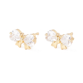 Boucles d'oreilles nœud papillon en zircone cubique transparente, bijoux en laiton pour femmes, sans plomb et sans cadmium