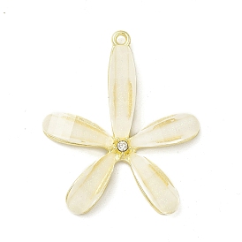 Pendentifs en résine transparente, 5 charmes de pétales de fleurs, avec des résultats de strass en cristal d'alliage de placage de rack