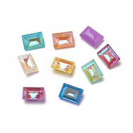 Glass Rhinestone Cabochons, Pointed Back, Faceted, Rectangle, Fluorescence