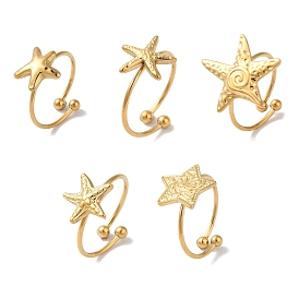 Ion Plating (IP) 304 Stainless Steel Starfish Open Cuff Rings for Women