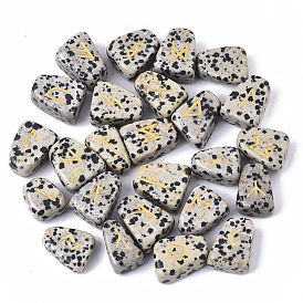 Perles de jaspe dalmatien naturelle, pierre de divination, trapèze avec runes / futhark / futhorc, pas de trous / non percés