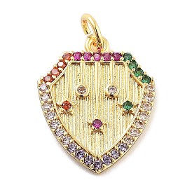 Rack Plating Brass Micro Pave Cubic Zirconia Pendants, Lead Free & Cadmium Free, Long-Lasting Plated, Shield