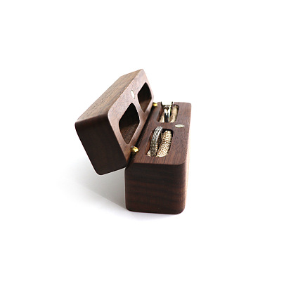 Wooden Couple Rings Storage Boxes, with Magnetic Flip Cover & Velvet Inside, Rectangle