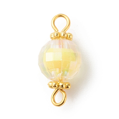 Transparent Acrylic Connector Charms, Bead in Bead, AB Color, with Golden Tone Iron & Alloy Findings, Faceted Round