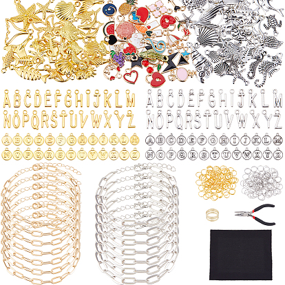 Fabrication de bracelets de bricolage, bracelets de chaîne de trombone de fer, pendentifs en alliage de zinc de style tibétain, 304 inox Anneaux ouverte, 5 pince à bec de chaîne en acier au carbone pouces, chiffon de nettoyage pour lunettes en microfibre