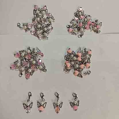 40 piezas 4 estilos ángel de cristal perla y acrílico colgante decoración, con broches de langosta de la aleación de la garra