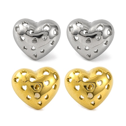 304 серьги-гвоздики в форме полого сердца из нержавеющей стали
