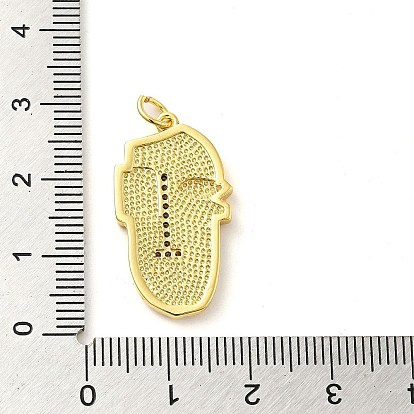 Real 18K Gold Plated Brass Clear Cubic Zirconia Pendants, with Enamel and Jump Ring, Abstract Face