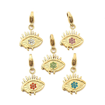 304 украшение из нержавеющей стали со стразами, злые глаза, с когтя омара застежками и стразами, ионное покрытие (ip), реальный 14 k позолоченный