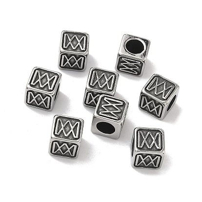 Ретро 316 бусины европейского стиля из хирургической нержавеющей стали, бусины с большим отверстием, ручная полировка, кубические